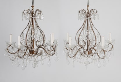 PAIR OF DROP CRYSTAL CHANDELIERS