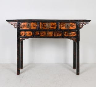 CHINESE LACQUERED & CARVED WOODEN CONSOLE