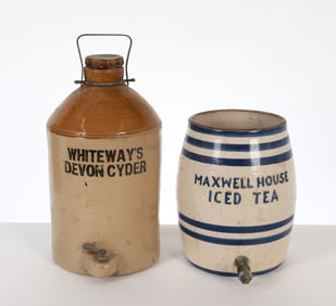 ANTIQUE STONEWARE CIDER & ICED TEA COOLERS