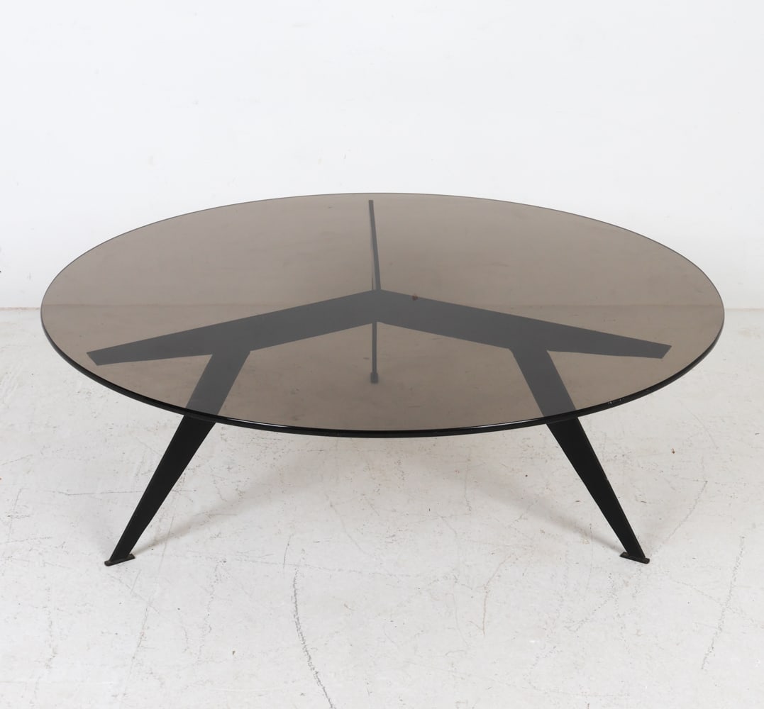 MID-CENTURY GLASS & IRON COFFEE TABLE (1 of 9)