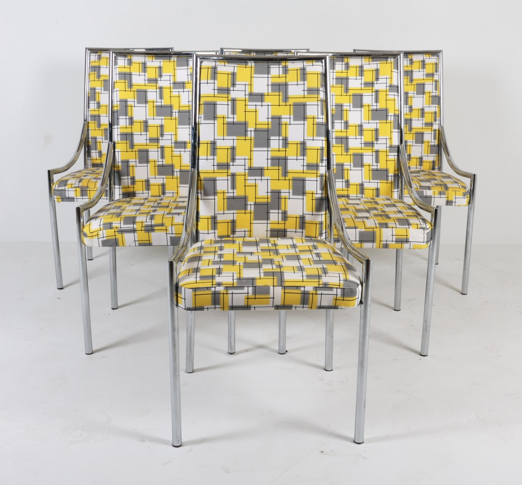 (6) MID-CENTURY CHROME DINING CHAIRS C. 1970'S (1 of 11)