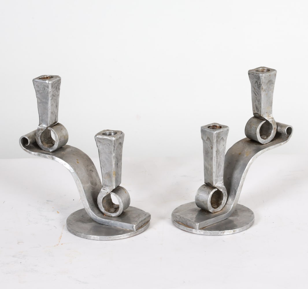 PAIR OF HAMMERED ALUMINUM CANDLE HOLDERS (1 of 12)