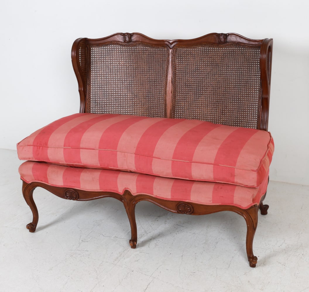 ANTIQUE OAK & CANE SETTE (1 of 16)