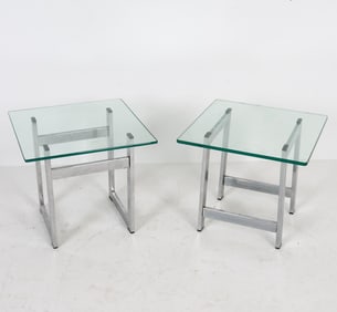 PAIR OF ITALIAN CHROME & GLASS END TABLES