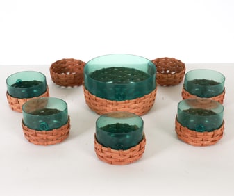 WICKER WRAPPED GLASS SALAD BOWLS