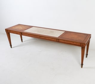 BIRDSEYE MAPLE & MARBLE CONSOLE TABLE