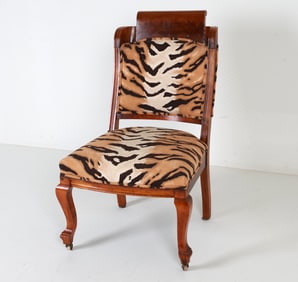 LOUIS VX STYLE MAHOGANY & TIGER PATTERN CHAIR