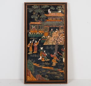 ASIAN ENAMEL & STONE INLAID PANEL