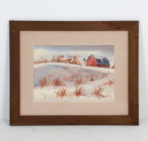 GEORGE B. SUTHERLAND (20TH C.) BARN LANDSCAPE