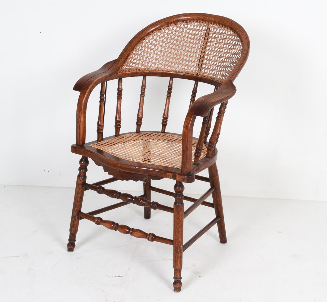 ANTIQUE OAK & CANE ARMCHAIR (1 of 13)