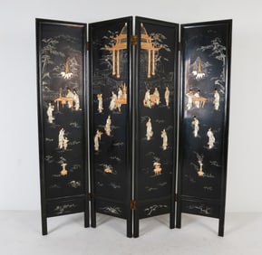 CHINESE LACQUERED FOLDING SCREEN 20TH C.