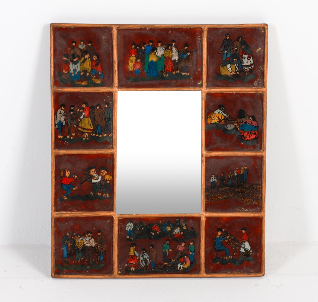 PERUVIAN REVERSE PAINTED GLASS MIRROR (1 of 8)
