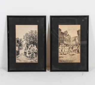 PAIR OF NEEDLEWORK ILLUSTRATIONS 20TH C.