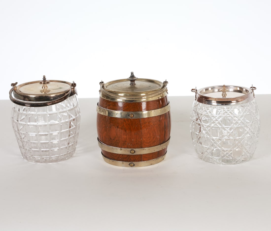 GROUPING OF GLASS & OAK BISCUIT JARS (1 of 12)