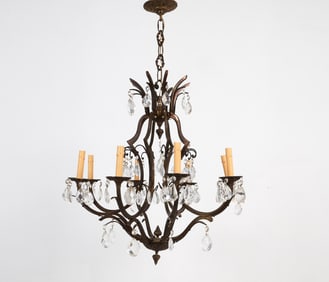 BRASS & DROP CRYSTAL CHANDELIER