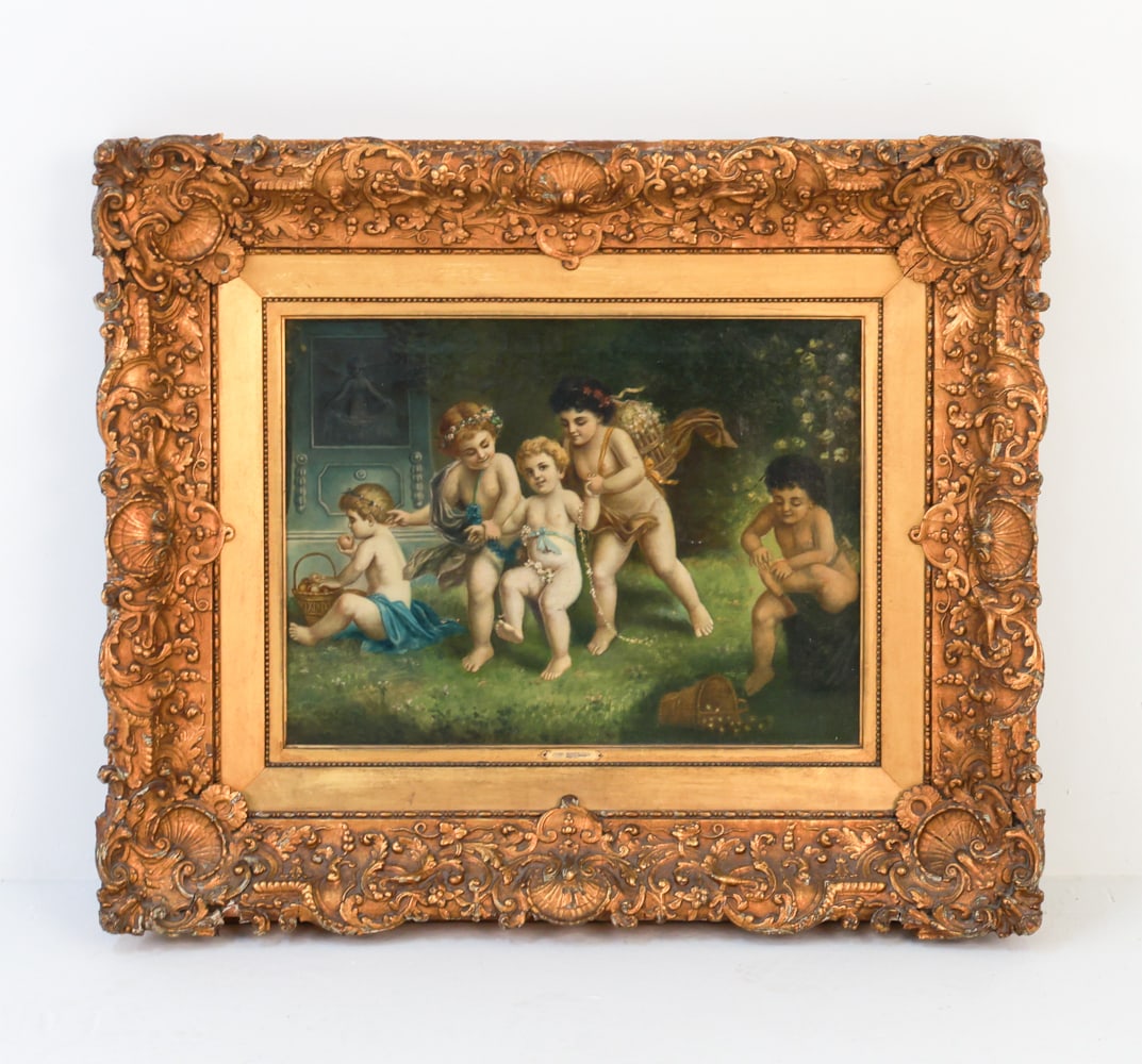 19TH C. O/C PAINTING OF CHERUBS AT PLAY (1 of 13)