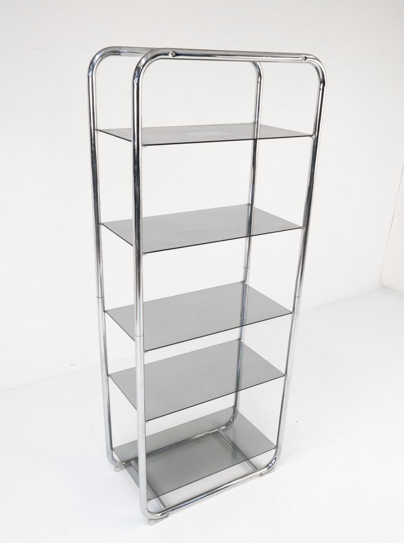 MILO BAUGHMAN STYLE CHROME & GLASS ETAGERE (1 of 11)