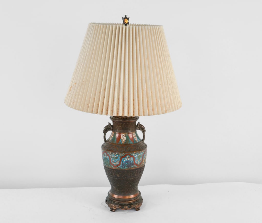 VINTAGE CHINESE CHAMPLEVE TABLE LAMP (1 of 14)