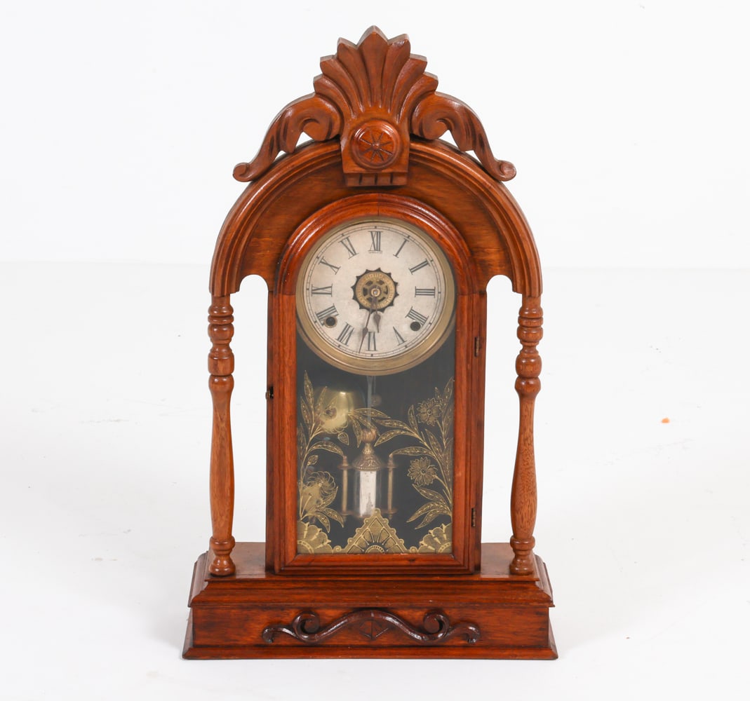 ANTIQUE E. N. WELCH OAK MANTLE CLOCK 19TH C. (1 of 17)