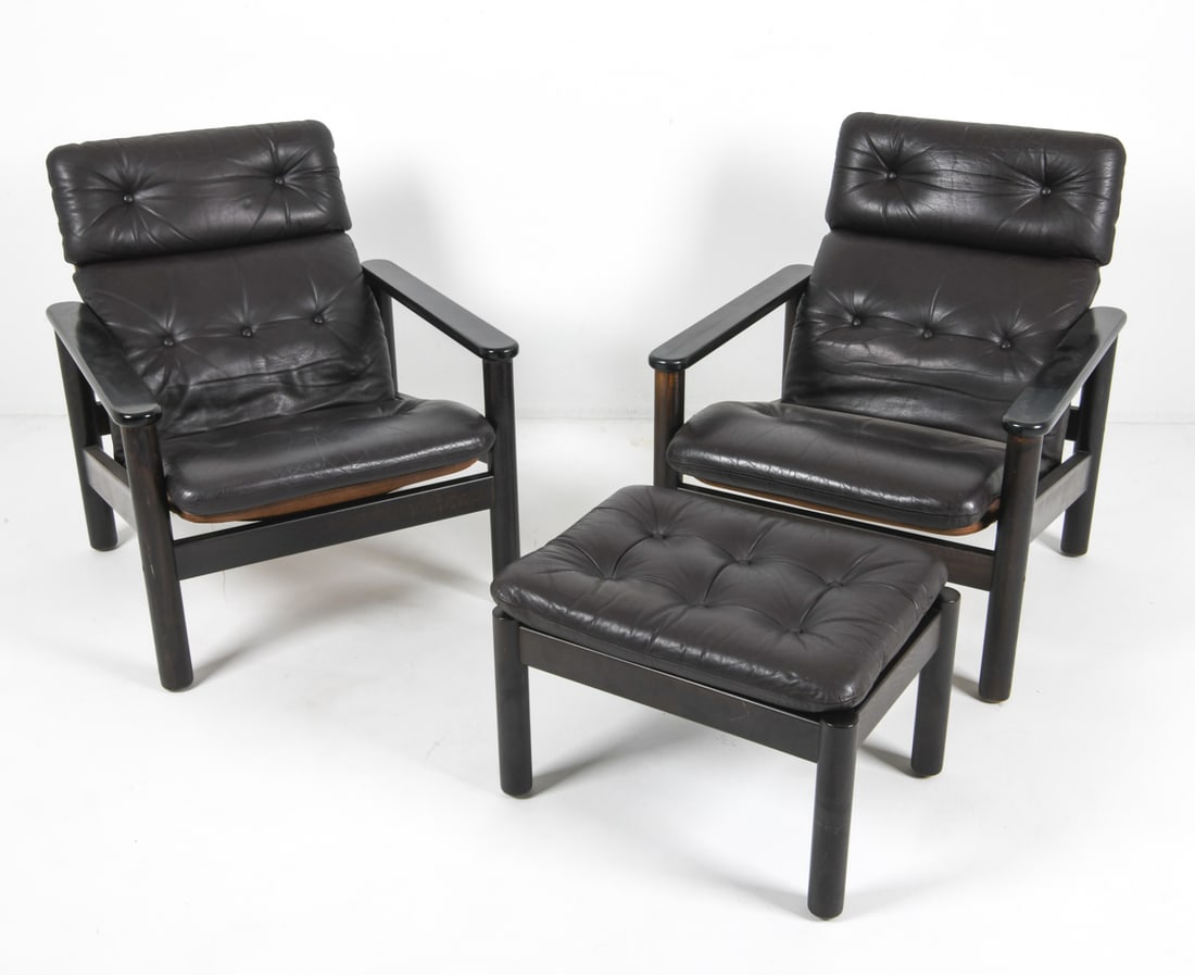 SCANDINAVIAN LEATHER LOUNGE CHAIRS W/ OTTOMAN (1 of 15)