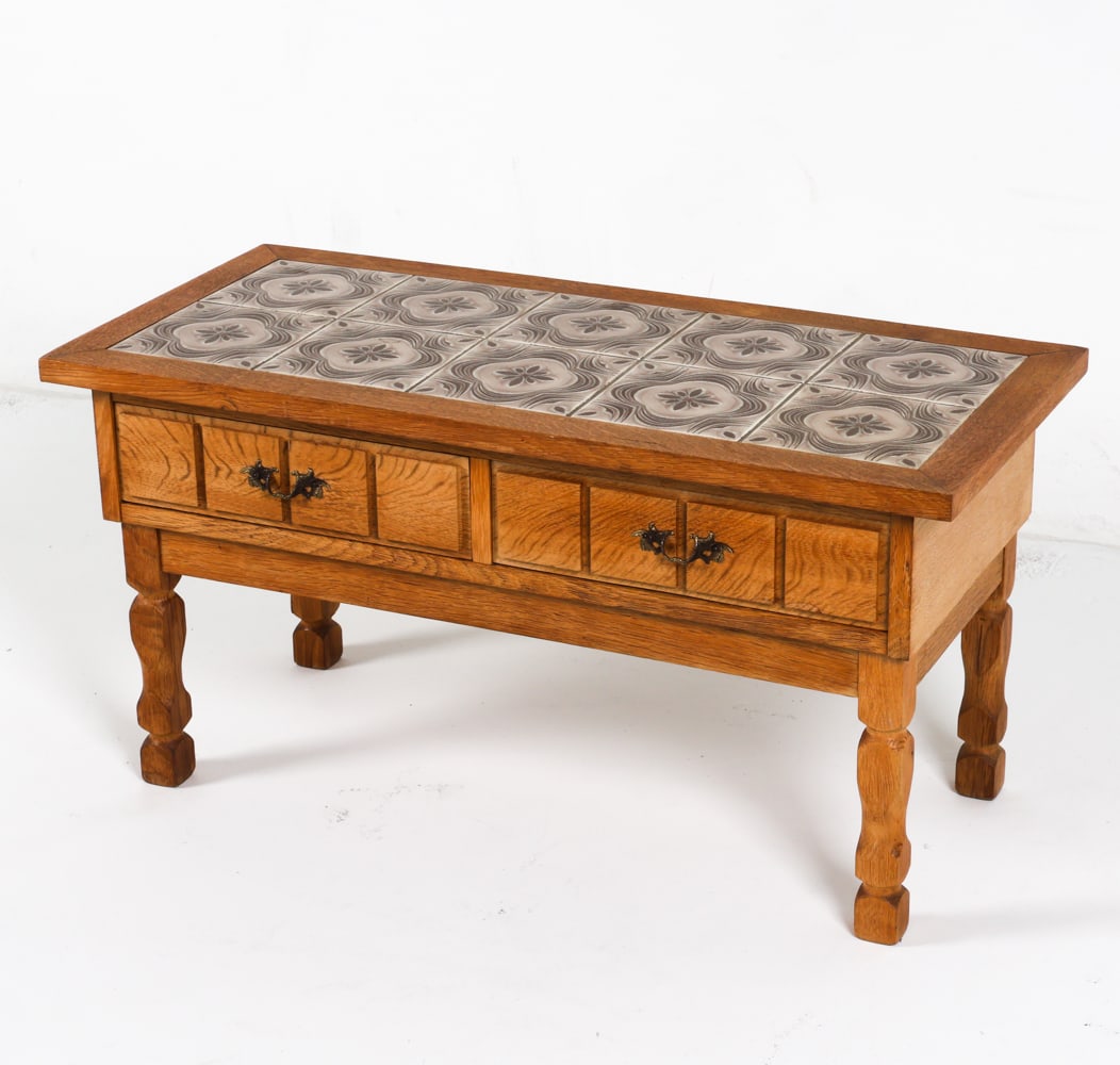 DANISH OAK & TILE LOW CONSOLE CHEST C. 1970'S (1 of 12)