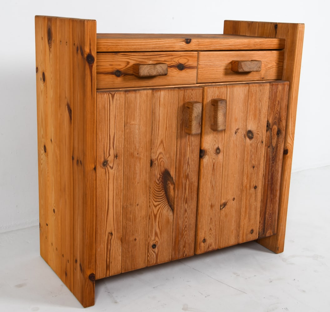 HANS FRYDENDAL 'CHRISTIAN IV' PINE CABINET: Denmark, circa 1970's. Dimensions: H 38.25" x W 36.5" x D 18". Condition: Few spots of discoloration on top. Wobbles slightly. Wear consistent with age and use. DMM082