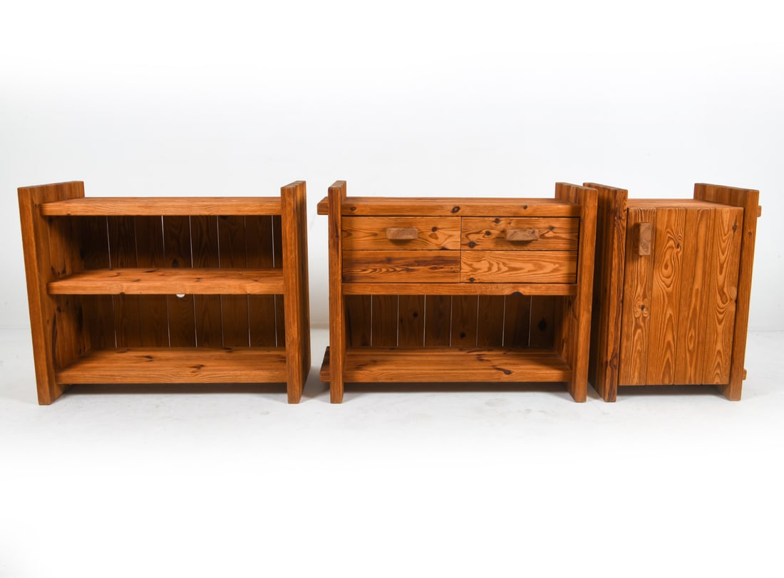 HANS FRYDENDAL 'CHRISTIAN IV' PINE CABINET SYSTEM: Denmark, circa 1970's. Dimensions: Largest Piece H 30.5" x W 36.5" x D 18.5". Condition: Few dings, scuffs, nicks. Wear consistent with age and use. DMM084