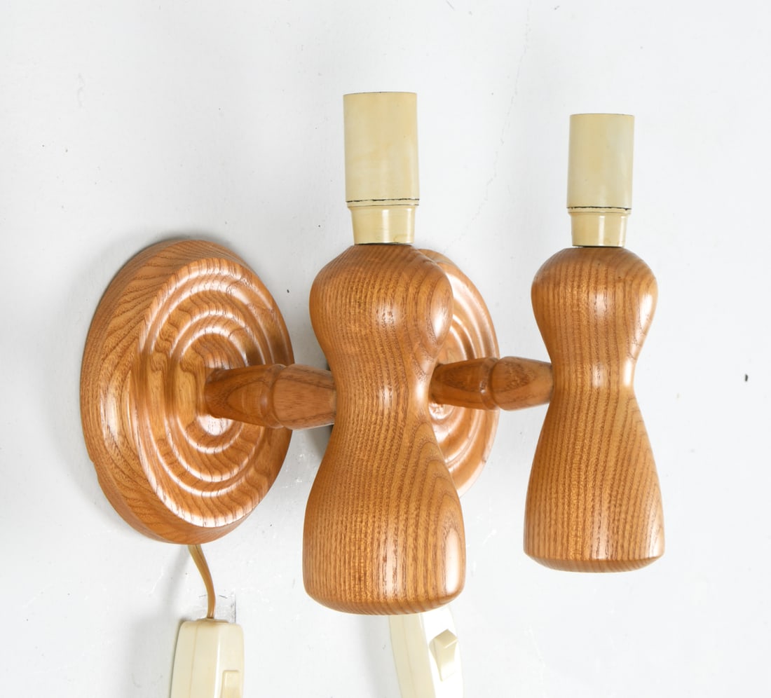 PAIR DANISH OAK WALL SCONCES C. 1970'S (1 of 11)