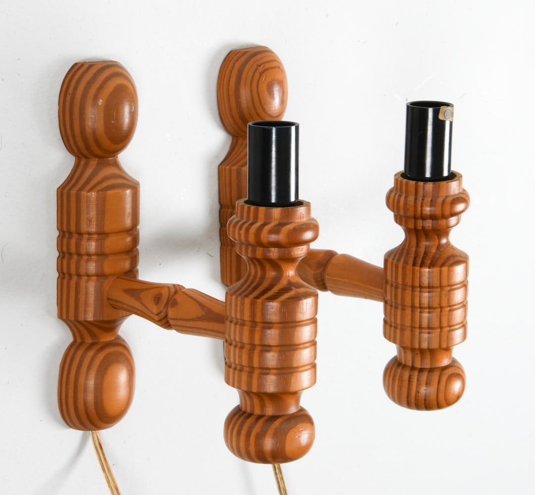 PAIR OF SWEDISH PINE WALL SCONCES C. 1970'S (1 of 12)