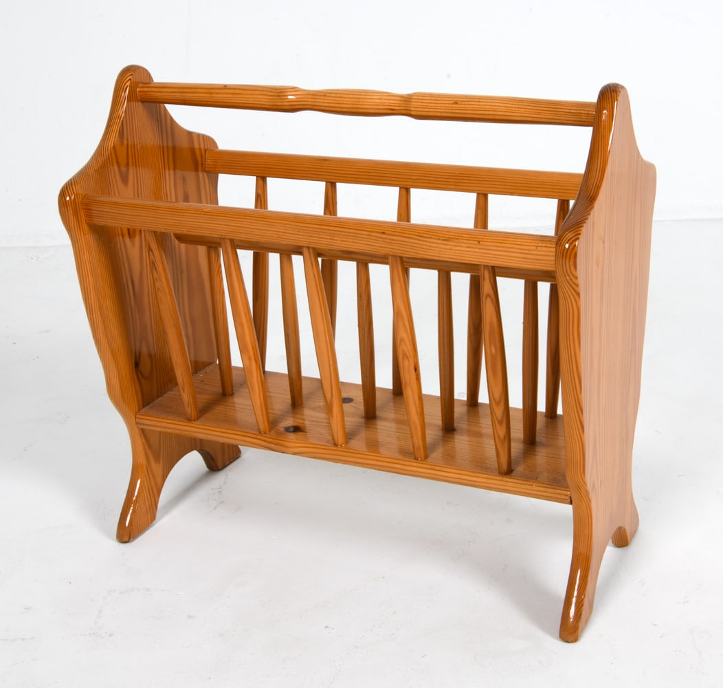 SWEDISH PINE MAGAZINE RACK C. 1970'S (1 of 9)
