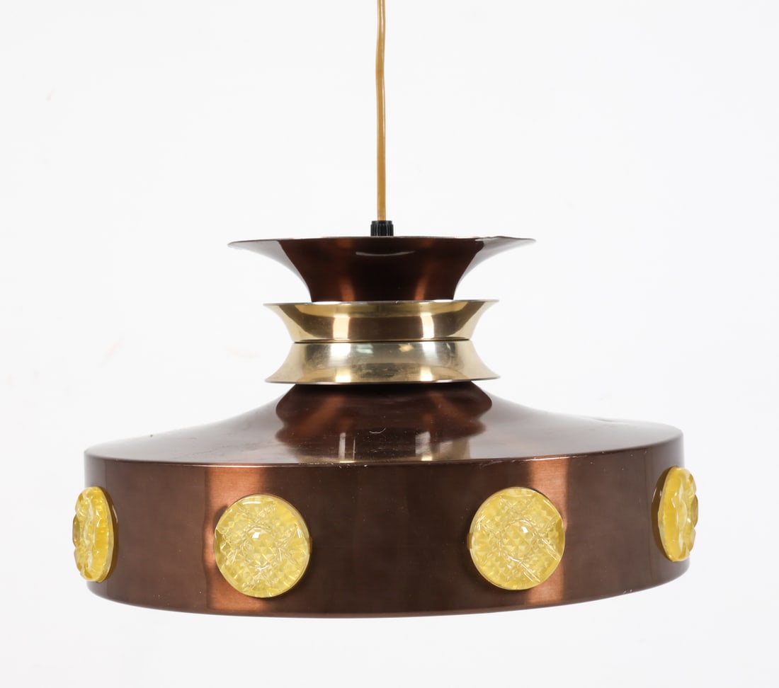 DANISH COPPER & GLASS PENDANT LIGHT C. 1960'S (1 of 12)