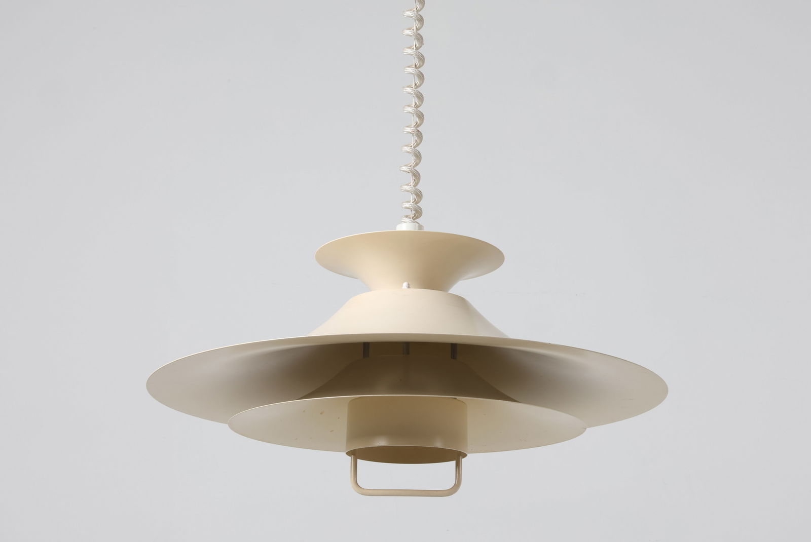 ERIK BALSLEV 'DESIREE' PENDANT LIGHT C.1960S: For Lyfa. Tag inside. Denmark, circa 1960's. Dimensions: H 11.5" x Dia. 16.5". Condition: Wiring untested, cord cut. Few light scuffs to shade. Wear consistent with age and use. B052
