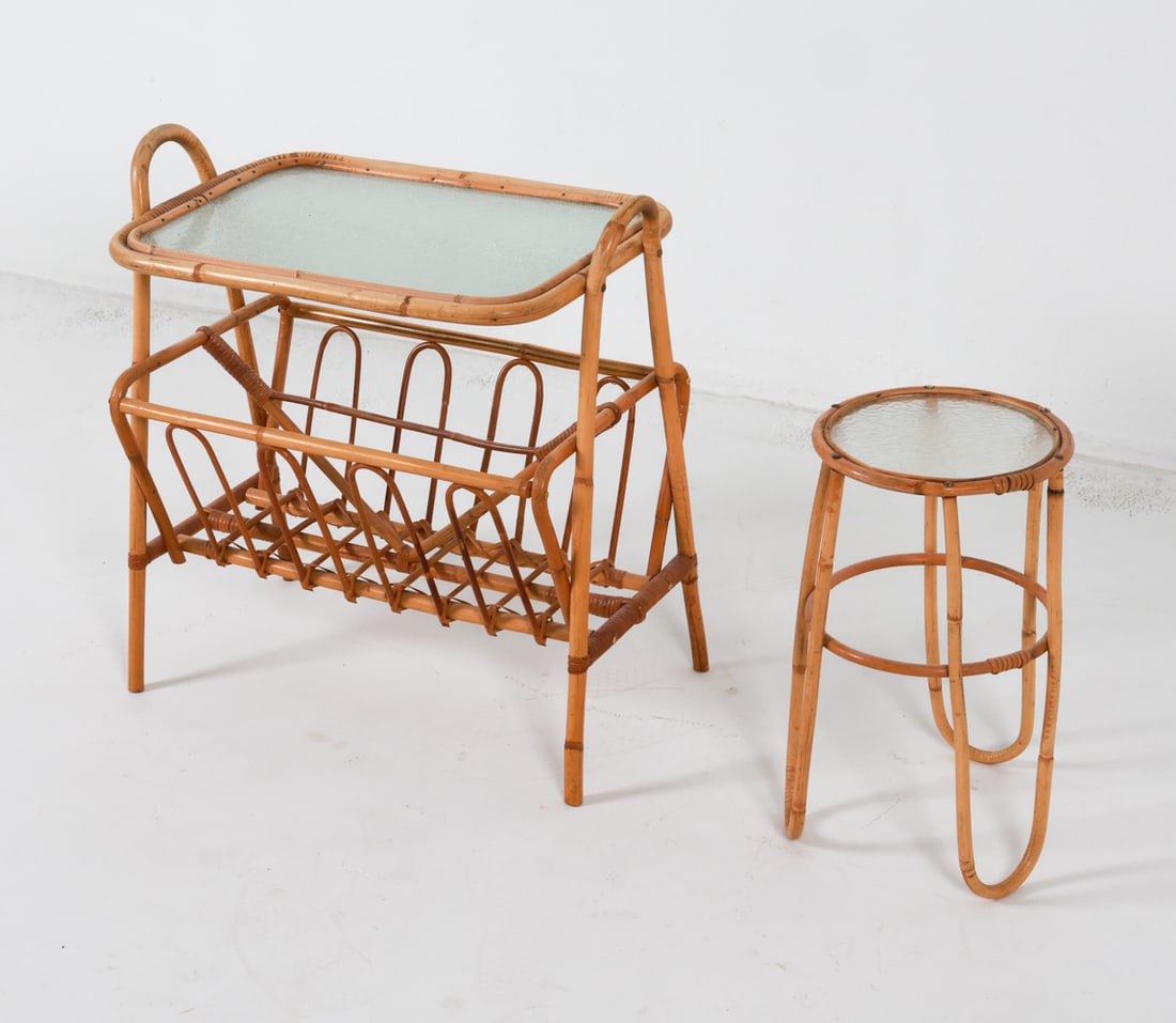 BAMBOO & RATTAN SIDE TABLE & MAGAZINE RACK 1970'S (1 of 16)