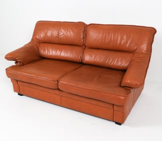 DANISH LEATHER LOVESEAT SOFA C. 1970'S