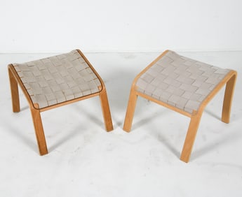 PAIR OF OSTERGAARD STYLE DANISH BEECH OTTOMANS