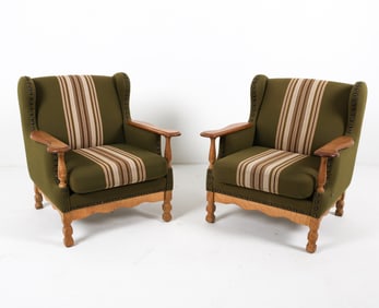 PAIR HENNING KJAERNULF DANISH OAK LOUNGE CHAIRS