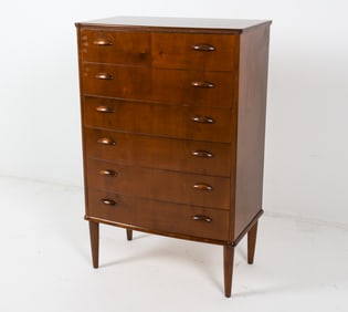 DANISH BEECH TALLBOY CHEST C. 1960'S