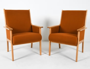 PAIR HANS WEGNER GETAMA DANISH OAK LOUNGE CHAIRS