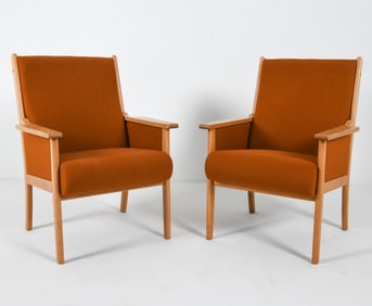 PAIR HANS WEGNER ATTR. DANISH OAK LOUNGE CHAIRS