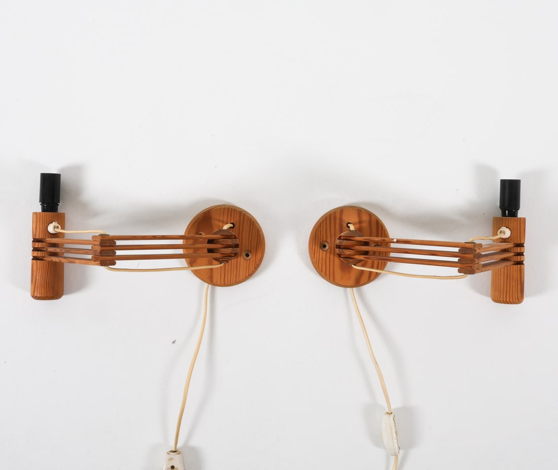 PAIR SWEDISH PINE SCISSOR WALL SCONCES C. 1960'S (1 of 11)