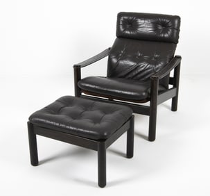 NISSEN & GEHL LEATHER CHAIR & OTTOMAN C. 1970'S