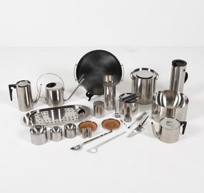 ARNE JACOBSEN STELTON STAINLESS STEEL GROUPING