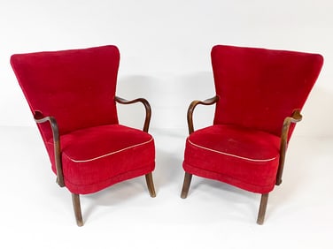 PAIR OF ALFRED CHRISTENSEN BEECH LOUNGE CHAIRS