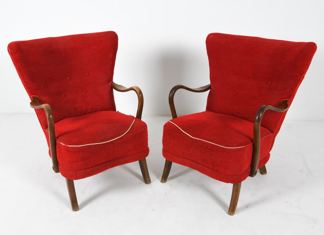 PAIR OF ALFRED CHRISTENSEN BEECH LOUNGE CHAIRS (1 of 17)
