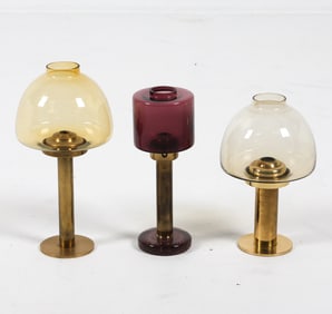 HANS-AGNE JAKOBSSON BRASS & GLASS CANDLESTICKS