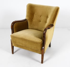 DANISH BEECH & MOHAIR LOUNGE CHAIR C. 1950'S