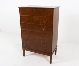MID-CENTURY DANISH BEECH TALL BOY DRESSER