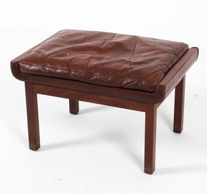 FINN JUHL STYLE TEAK & LEATHER OTTOMAN C. 1970'S