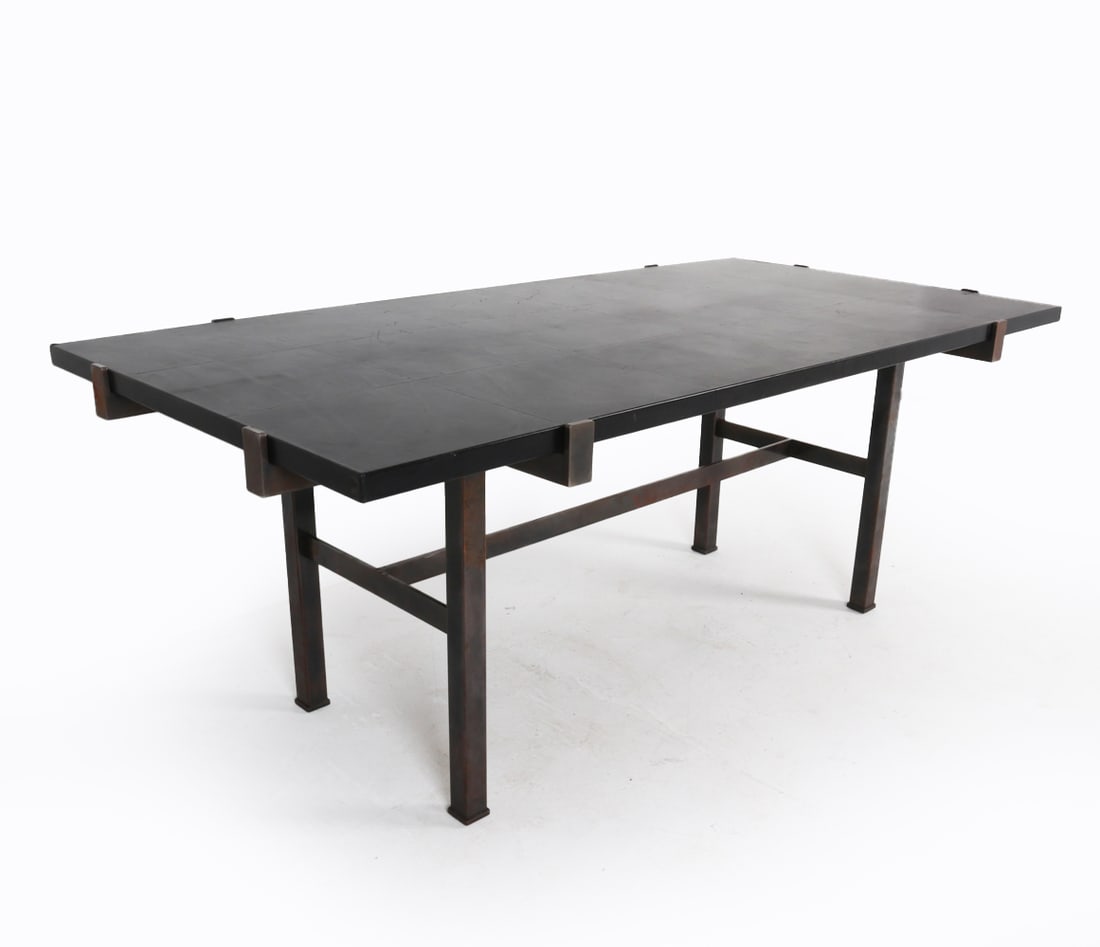 CONTEMPORARY STEEL & LEATHER CLAD DINING TABLE (1 of 12)