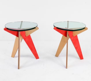 PAIR OF SCULPTURAL PUZZLE SIDE TABLES